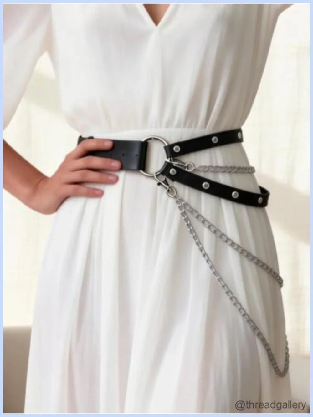 Faux Leather Double Strap Waist Belt with Chain Layer – Adjustable